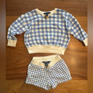 Polo Ralph Lauren Girls Blue Gingham Sweatshirt & Shorts Set Size 3